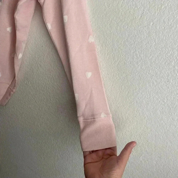 🆕 Lucky Brand Heart Print Oversized Side-Split Sweatshirt Blush Pink S🆕 - Picture 4 of 11